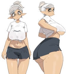 1girls big_ass big_breasts black_hair breasts clothed cowboy_shot digital_media domino_mask dress erect_nipples erect_nipples_under_clothes female huge_ass huge_breasts inkling light-skinned_female light_skin long_hair marie_(splatoon) nintendo simple_background splatoon splatoon_(series) standing tentacle_hair thick_thighs thighs wide_hips yuta_agc