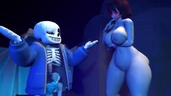 1girl 1man chara chara_(undertale) frisk frisk_(undertale) horny sans sans_(undertale) sfm skeleton source_filmmaker undertail undertale