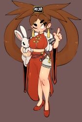 1girls arc_system_works ass brown_eyes brown_hair crop_top female guilty_gear guilty_gear_strive hair_ornament heels kuradoberi_jam navel open_mouth panties skirt standing thick_thighs thighs upskirt very_long_hair