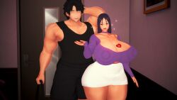 3d alternate_breast_size cinnamon_tea fate/grand_order fate_(series) fujimaru_ritsuka_(male) gigantic_breasts gustavo40 huge_ass huge_breasts koikatsu married_woman mature_female milf minamoto_no_raikou_(fate/grand_order) muscular_male netori purple_hair tagme