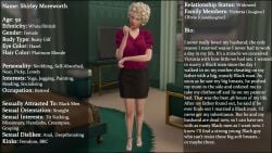 3d big_boobs big_breasts big_tits blonde_female blonde_hair busty busty_female character_sheet english english_text gilf glasses grandma grandmother granny high_heel_sandals high_heels high_resolution mature mature_female mature_woman original_character original_characters short_skirt sim_doe sims sims4 sims_4 text the_sims the_sims_4