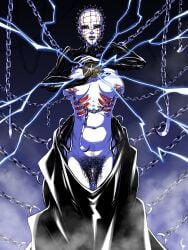 1girls areolae bald bald_female black_lips black_nails black_pubic_hair breasts chains clitoris electricity excessive_pubic_hair eyelashes female female_only genderswap genderswap_(mtf) hairy_pussy hellraiser looking_at_viewer monster_girl narrowed_eyes nipple_chain nipple_piercing nipples partially_clothed pinhead pubic_hair pussy red_eyes rule_63 solo turtlechan very_high_resolution white_body