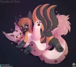absurd_res anthro bodily_fluids canid canine cuddling duo female female/female fox fox_spirit genital_fluids genitals heart_symbol hearts_around_head hi_res hug hugging_another lesbian lesbian_mating lesbian_mating_press looking_at_viewer lying mammal mating mating_press mating_press_tribadism missionary_position missionary_tribadism multi_tail pawpads pussy_on_pussy senz sex tail tribadism vaginal vaginal_fluids vulva yuri