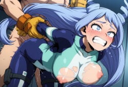 ai_generated arms_held_back boku_no_hero_academia bouncing_breasts breasts_out clenched_teeth crying crying_with_eyes_open hadou_nejire hero_outfit_(mha) long_hair my_hero_academia nejire_hado raped raped_female sex_from_behind tears thick_thighs torn_clothes
