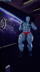 1girl 4k 9:16 abs alien asari athletic blue_skin bodybuilder bodybuilder_female bodybuilding cellphone facial_markings female flexing gym hands_on_breasts large_breasts lifting_breasts mass_effect muscular muscular_arms muscular_female muscular_legs nira_(russymacalroy) painted_nails red_eyes ring_light ring_light_reflection russymacalroy smiling sweat sweaty_body tagme topless watermark weights