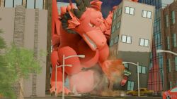 bluemouse5 bodily_fluids building building_destruction car city destruction dragon dust feral genital_fluids genitals growth hyper hyper_genitalia kreither macro male musk mythological_creature mythological_scalie mythology precum scalie solo vehicle