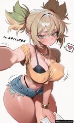 ai_generated artlicex blonde_hair brawl_stars breasts brown_skin covered_nipples crop_top large_breasts mandy_(brawl_stars) navel nipples shirt supercell thick_thighs thighs
