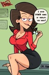 big_breasts blouse brown_hair cleavage crossed_legs dr._phyllis_fancyfree first_porn_of_character glasses imminent_sex naughty_face nickelodeon office pinup pov sitting solo_female solo_focus speech_bubble the_fairly_oddparents tight_clothing vextexel