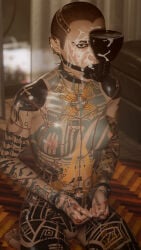 1girls 3d akikosdream bald bald_female bioware bondage breasts cum cum_drinking cum_on_face drinking_cum female female_only femsub funnel funnel_gag gag gagged handcuffs jack_(mass_effect) mass_effect nipples pussy shaved_head small_breasts solo tattoo very_short_hair
