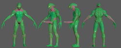 1boy 3d alien erection full-length_portrait full_length green_skin male male_only metroid model_sheet nintendo penis polybits portrait solo space_pirate standing yellow_eyes zebesian
