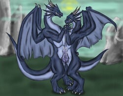 cum cum_on_penis dragon duo feral foulfrost frottage hand_holding male mammal penis precum scalie sex smile transformation yaoi