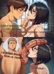 1girls 2boys 2boys1girl ai_generated attack_on_titan balls_lick before_and_after black_choker black_hair boyfriend-girlfriend brown_hair cheating cheating_(relationship) cheating_girlfriend comic cuckold english_text eren_jaeger female grabbing_another's_chin green_eyes hairy_legs heart-shaped_pupils huge_balls huge_cock huge_testicles imminent_ntr instant_loss_2koma jean_kirstein karezma kiss_mark licking_balls lipstick_marks lipstick_on_balls lipstick_on_crotch lipstick_on_penis lipstick_ring mikasa_ackerman netorare netorase ntr o-ring_choker panels penis_on_face penis_on_head pubic_hair red_lips red_lipstick saggy_balls shingeki_no_kyojin text