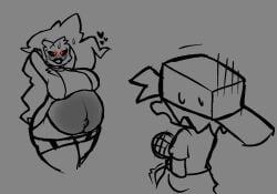 blush boner boner_in_pants boner_under_clothes boyfriend_(friday_night_funkin) friday_night_funkin horny horny_female horny_male milf mommy_mearest pregnant pregnant_female rmatizaxd sketch