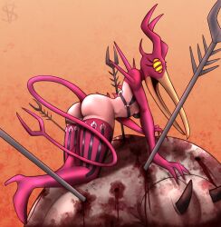 arrow ass bdsm_gear bdsm_outfit beak blood blood_stain bondage brutal_legend dominatrix dominatrix_(brutal_legend) tail viktorsabbath
