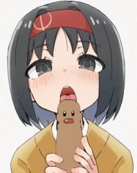 1boy 1girls animated blowjob blush diglett erika_(pokemon) fellatio female licking_penis licking_tip looking_at_viewer nintendo oral penis penis_with_face pokemon pokemon_rgby sagami_sagari tongue