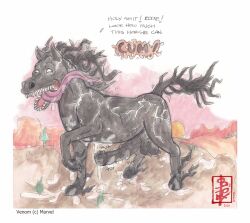 animal_genitalia animal_penis aroused aroused_face aroused_smile balls bodily_fluids cum cum_on_body cum_on_chest cum_on_ground dialogue ejaculation equid equine equine_genitalia equine_penis erection fennec_(artist) feral feral_only genital_fluids genitals horse looking_at_viewer male male_only mammal marvel multiple_orgasms open_mouth orgasm penis solo symbiote symbiote_host tail teeth tendrils text tongue tongue_out toony venom_(marvel)
