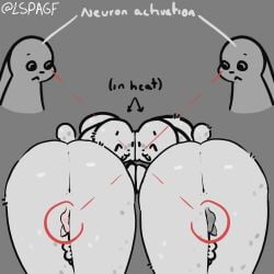 absurd_res animal_humanoid anthro anus backsack balls butt darkened_balls darkened_genitalia darkened_penis duo fur genitals group hand_holding hi_res humanoid in_heat lagomorph lagomorph_humanoid lspagf male male/male mammal mammal_humanoid meme neuron_activation penis presenting presenting_hindquarters scut_tail short_tail tail white_body white_fur