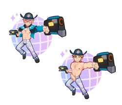 serperoir starlord starlord_(marvel_rivals) marvel marvel_rivals 1boy male male_only solo solo_male shirtless unbuttoned_pants dick_out dick_out_of_pants penis_out penis_out_of_pants cock_out_of_pants cock_out erect erection erect_penis erect_dick erect_cock chest_hair pecs abs weapon weapon_on_hand cowboy_hat sunglasses necklace shirtless_male