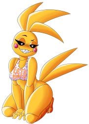 animatronic animatronic_female beakless caffeine-demon chicken chicken_girl female five_nights_at_freddy's five_nights_at_freddy's_2 fnaf phasianid robot robot_girl scottgames solo toy_chica_(fnaf) yellow yellow_skin