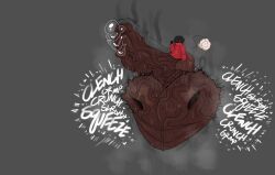 ball_clench black_hair bone_breaking clothing cock_vore cotton_tail dark-skinned_male demon horns hyper hyper_balls hyper_penis miffy_(slinkmayker) onomatopoeia precum slinkmayker veiny_penis