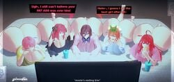 3d 3d_(artwork) 5girls ass ass_bigger_than_head ass_bigger_than_torso big_ass big_breasts bottom_heavy bottomless bottomless_female breasts brown_hair bubble_butt busty cleavage clothing dialogue fat_ass female female_only gilmintan go-toubun_no_hanayome headphones huge_ass hyper hyper_ass large_ass large_breasts lying lying_on_stomach massive_ass nakano_ichika nakano_itsuki nakano_miku nakano_nino nakano_yotsuba orange_hair pink_hair png shirt sisters television text thick_ass thick_thighs thunder_thighs watching wide_hips
