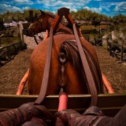 1:1 2026 3d_(artwork) absurd_res anatomically_correct anatomically_correct_genitalia anatomically_correct_vulva animal_genitalia animal_penis animal_vulva anthro anus ass blender_(artwork) blender_cycles_(artwork) bodily_fluids bridle brown_body brown_butt brown_fur carriage detailed_background digital_media_(artwork) duo english_text equid equine equine_anus equine_genitalia equine_penis equine_vulva erection female feral fur genital_fluids genitals hi_res holding_penis horse horse_carriage_pov looking_at_viewer looking_back male male/female mammal outside penis plant presenting presenting_vulva puffy_anus quadruped raytross rear_view reins sky smile tail tail_anus tail_aside text vaginal_fluids vaginal_fluids_on_vulva vulva watermark