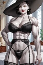 abs ai_generated alcina_dimitrescu athletic athletic_female deergirlfit fangs female_pubic_hair fit fit_female garter_belt garter_straps lingerie milf mommy mommy_kink muscular muscular_female pale-skinned_female pale_skin posing_for_the_viewer pubic_hair pubic_hair_peek pubic_tuft resident_evil resident_evil_8:_village stockings toned toned_body toned_female toned_stomach vampire vampire_girl vampire_teeth
