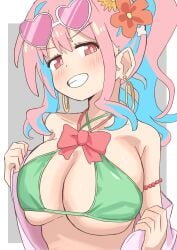 arrogant bikini blush grin hozuki_kaede huge_breasts onii-chan_wa_oshimai! open_shirt removing_clothing school_uniform smile smug upper_body