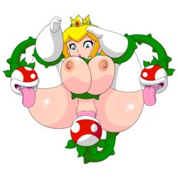 big_breasts bondage breasts licking mario_(series) nintendo nipples nude piranha_plant princess_peach tentacles thegeckodemon tongue