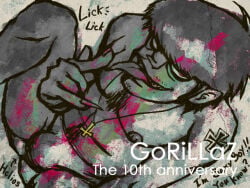 2011 anniversary bulge deviantart gorillaz inverted_cross_necklace licking_fingers middle_aged_male murdoc_niccals pervert pervert_male rokutobiyamori saint_peter's_cross sketch underwear_only
