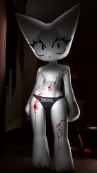 3d_render :< alternative_version_available axe big_forearms black_pupils blender_cycles blood blood_on_body blood_on_clothing blood_puddle blood_splatter cat catgirl dark_lighting dim_lighting dripping_blood eyelashes featureless_arms featureless_chest featureless_legs featureless_limbs female female_only femtanyl front_view furry holding_axe indoor looking_at_viewer musician nearlyepoint no_fingers no_toes pseudo_horns resting_bitch_face solo standing thick_eyelashes thong thong_only thong_panties token_(femtanyl) underwear weapon white_body white_skin