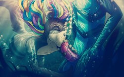 anthro ball_play bubble furry hair hynik_(artist) interspecies male masturbation multicolored_hair oral original piercing raised_tail tattoo underwater underwater_fellatio water yaoi