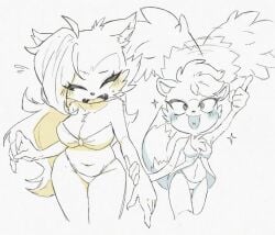 2girls :d artist_request big_breasts bikini blush breast_size_difference canid chubby fangs flustered huge_tail idw_publishing long_tail navel sega small_breasts sonic_(series) sonic_the_hedgehog_(comics) sonic_the_hedgehog_(idw) sonic_the_hedgehog_(series) sparkles sparkling_eyes stars_in_eyes strepsirrhine sundress sweatdrop tagme tailwag tangle_the_lemur tomboy whisper_the_wolf white_background wide_hips wolf wolf_girl