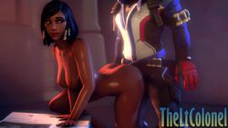 3d animated areola big_breasts black_hair bouncing_breasts breasts clothed_male_nude_female dark-skinned_female dark_skin egyptian erection female from_behind interracial large_breasts male nipples nude overwatch pale-skinned_male pale_skin penis pharah sex sound source_filmmaker straight theltcolonel video video_games