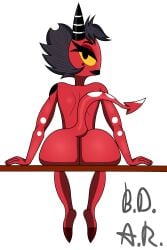 2:3 absurd_res anthro ass b.d.a.r. demon demon_humanoid female helluva_boss hi_res humanoid imp looking_at_viewer looking_back millie_(helluva_boss) nude presenting presenting_hindquarters rear_view showing_butt solo spade_tail tail