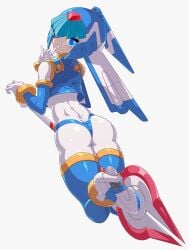 1girls android ass ass_focus blue_panties blue_thong fairy_leviathan female female_only kiyosiai mega_man mega_man_zero only_female panties reploid robot thong