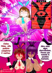 3girls age_difference ahe_gao anus ass big_ass big_breasts breasts brown_eyes brown_hair bunny_costume bunny_ears bunny_girl bunny_tail bunnysuit chat_box comic el_hornito_r female female_ejaculation female_only genital_fluids healy hispanic_virtual_youtuber jacket koikatsu large_breasts long_hair mature mature_female nimu orgasm orgasm_face page_91 pink_eyes pink_hair_tips purple_eyes purple_hair pussy pussy_juice raccoon_ears raccoon_tail rakkun shoes short_hair spanish_text squirrel_girl squirting streaming tan_body tan_skinned_female thick_thighs twitch vagina virtual_youtuber vtuber