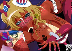 american_flag american_flag_bikini american_flag_hat anal artist_request bimbo blonde_hair blush censored corruption dark-skinned_female dark_skin dildo fellatio ganguro gyaru hat nail_polish oral pussy