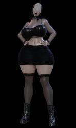 1girls 3d beauty_mark big_ass big_breasts black_hair black_lipstick blender_(software) clothed clothed_female clothing exerart female female_only goth goth_girl gothmom lipstick solo thick thick_thighs white_hair