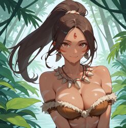 1girl 1girls abs ai_generated big_breasts black_hair black_hair_female breast_focus bust_focus chest_focus dark_skin dark_skinned_female ear_piercing ear_piercings ear_ring ear_rings earring earrings female_abs female_focus forehead_gem forehead_jewel forest forest_background gem_on_forehead hi_res high_res high_resolution highres jewel_on_forehead jungle jungle_background large_breasts league_of_legends long_hair long_hair_female looking_at_viewer more_at_source nidalee orange_eyes orange_eyes_female ponytail ponytail_female price_last(artist) riot_games shiny_arms shiny_breasts shiny_elbows shiny_skin skimpy skimpy_clothes skimpy_costume skimpy_outfit solo solo_female solo_focus sweat sweatdrop sweatdrops sweating tooth_necklace tribal_markings tribal_tattoo tribal_tattoos