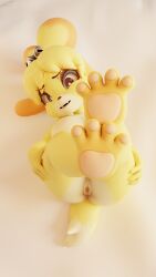 1girls 3d animal_crossing anthro areola barefoot bells blender blenderiffic breasts brown_eyes canine curvy domestic_dog edited female female_only floppy_ears front_view fur genitals hairband hands_on_thighs highres isabelle_(animal_crossing) laying_on_back laying_on_bed legs_up looking_at_viewer mammal nintendo nipples nude nude_female open_mouth pussy shih_tzu short_hair solo tail thighs toy_dog yellow_body yellow_fur