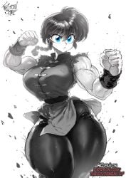 1girls black_and_white blue_eyes fighting_stance monochrome muscular_female ranma-chan ranma-kun ranma_1/2 ranma_saotome thegoldensmurf thick_thighs wide_hips wrist_cuffs