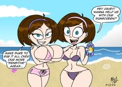 2022 2girls aeolus06 arms_crossed beach big_ass big_breasts bikini blue_eyes brown_hair cute earrings female freckles hairband kelly_perkins_(aeolus06) light-skinned_female light_skin looking_at_viewer montatora-501 multiple_girls name_drop omegusmaximus pink_bikini pink_hairband purple_bikini purple_hairband seashell shelly_perkins_(aeolus06) sibling sibling_(lore) siblings sister sister_(lore) sisters sisters_(lore) sunscreen tagme talking_to_viewer the_perkins_(aeolus06) thick_thighs twin_sisters twins twins_(lore) wide_hips