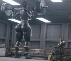 1boy 1girls 3d animated arrowhead_game_studios ass big_ass big_breasts big_butt breasts clothed clothed_female clothed_male exercise exercising giantess helldiver_(helldivers) helldivers helldivers_2 larger_female mini_giantess no_sound smaller_male tagme training video wotm8h8