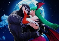 3d capcom crossover darkstalkers eastern_and_western_character eddie_brock embrace embracing kissing marvel marvel_comics marvel_vs._capcom moon morrigan_aensland spider-man_(series) succubus venom_(marvel)