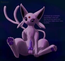 1boy 4_toes animal_genitalia animal_penis blue_background canine_penis caption cum cum_on_feet dialogue digitigrade eeveelution erection espeon feet feline feral foot_fetish foot_focus fur furry knot looking_at_viewer nintendo pawpads paws penis pink_fur pokemon precum purple_eyes purple_fur purple_pawpads purple_penis sitting solo spread_legs tail talking_to_viewer testicles text toes trigaroo video_games