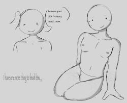 nervous_smile nervous_sweat penis_on_face posing regretevator roblox scars semi_nude sitting solo_focus solo_male speech_bubble text thong wallter_(regretevator)