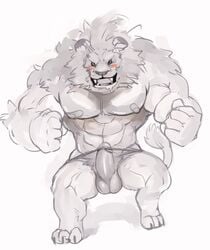 anthro balls erection feline iceman1984 lion male male_only mammal muscular penis sketch