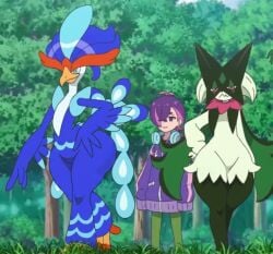 avian avian_humanoid big_ass big_butt big_thighs bjarruafterdark blue blue_body blue_feathers cat_ears dot_(pokemon) edit edited edited_ai edited_screencap fur furry furry_female green_body huge_ass huge_thighs large_ass large_thighs meowscarada pokemon pokemon_(species) pokemon_horizons pokemon_sv quaquaval screenshot screenshot_edit thick_ass thick_thighs well_endowed