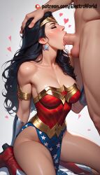 1boy 1girls ai_generated blowjob blush cock dc dc_comics deepthroat deepthroat_holder diana_prince dick dominant_pov drooling electroworld eye_contact fellatio female female_focus hands_on_head head_grab innocent japanese male male/female oral oral_penetration oral_sex penis petite saliva wonder_woman wonder_woman_(series)